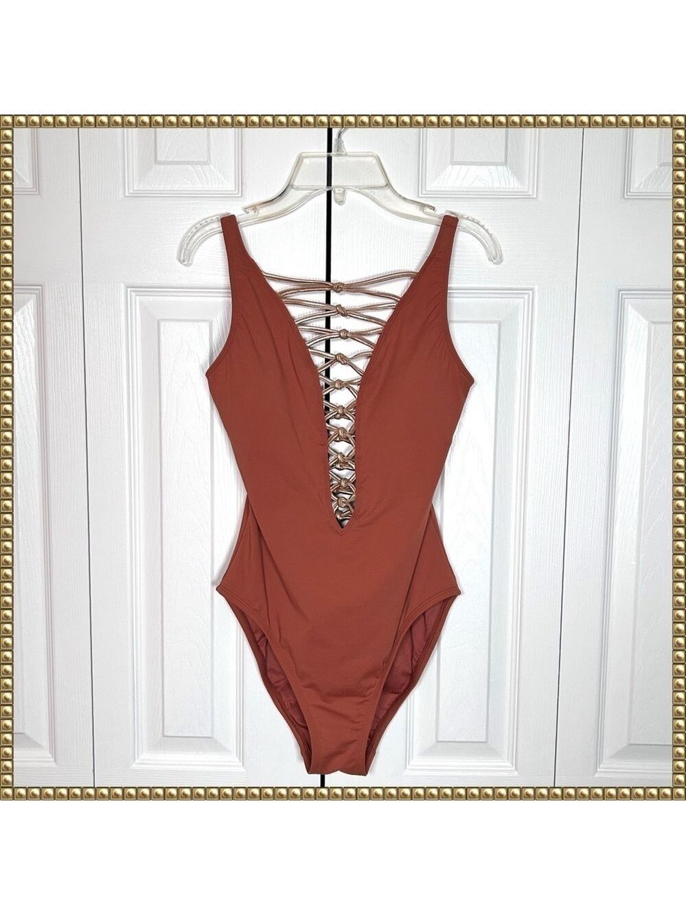Bleu Rod Beattie One Piece Swimsuit Brown Gold Size 4 - Picture 3 of 14
